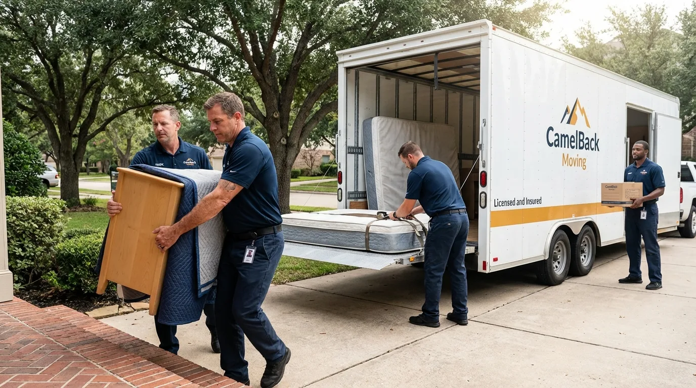 Crew loading residential truck for cross-state move from Wabash, IN