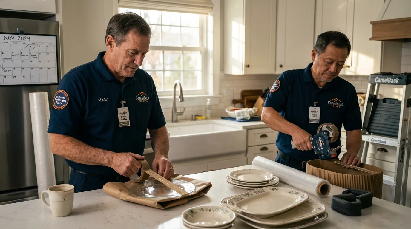 Professional crew packing kitchen dishware in Wabash, IN